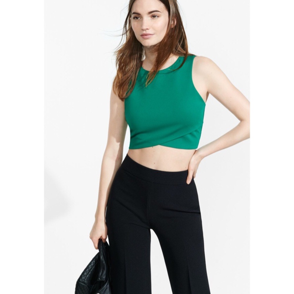Express  Green Crisscross Zip Back Crop